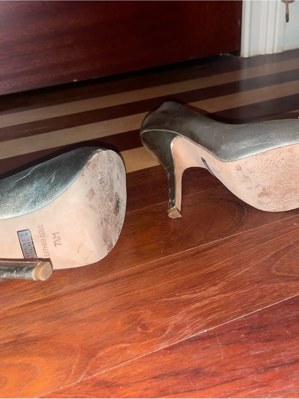 Badgley Mischka Metallic Gold Jeweled Peep-Toe Pumps